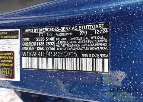 2025 Mercedes-Benz C 300 из США, поврежденный, VIN W1KAF4HB4SR263905